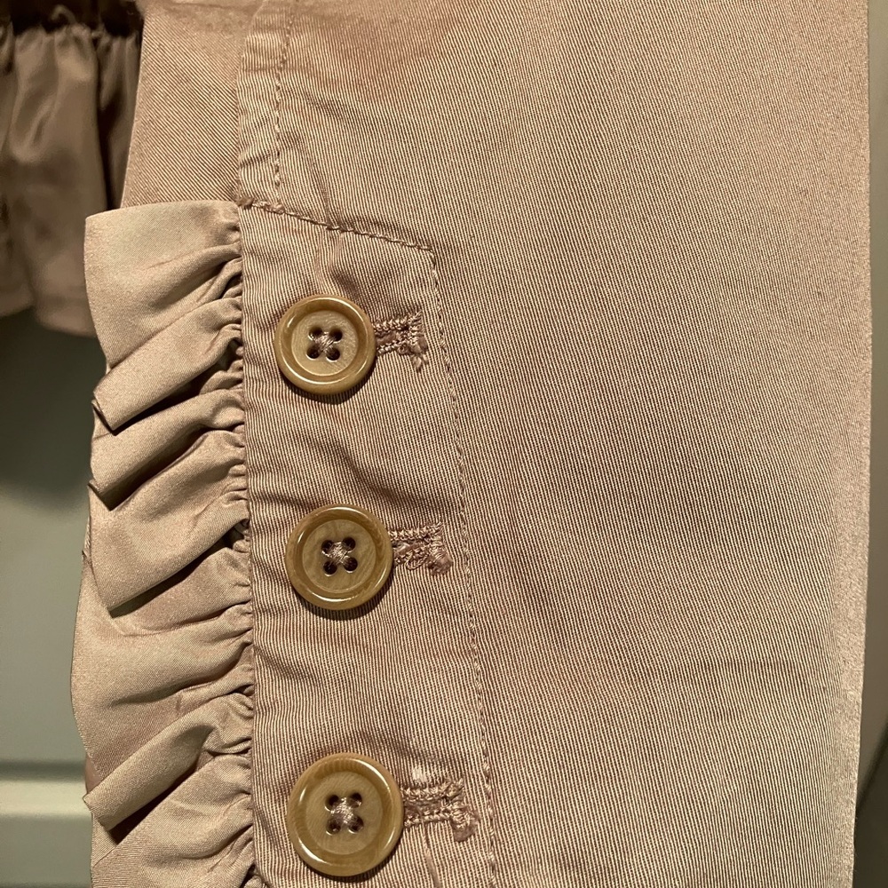 J Crew Tan Frill Peplum Crop Jacket with seersucker lining accents Size 6 - Picture 8 of 12